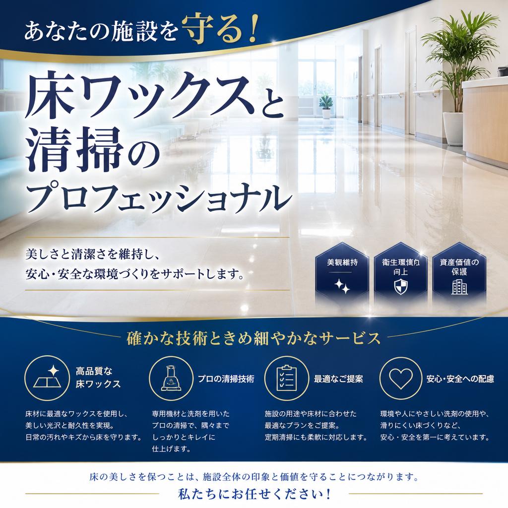 あなたの施設を守る！床ワックスと清掃のプロフェッショナル