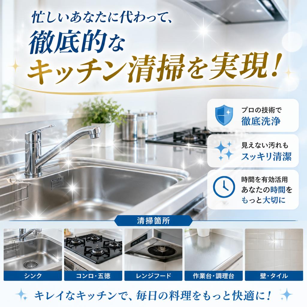 忙しいあなたに代わって、徹底的なキッチン清掃を実現！